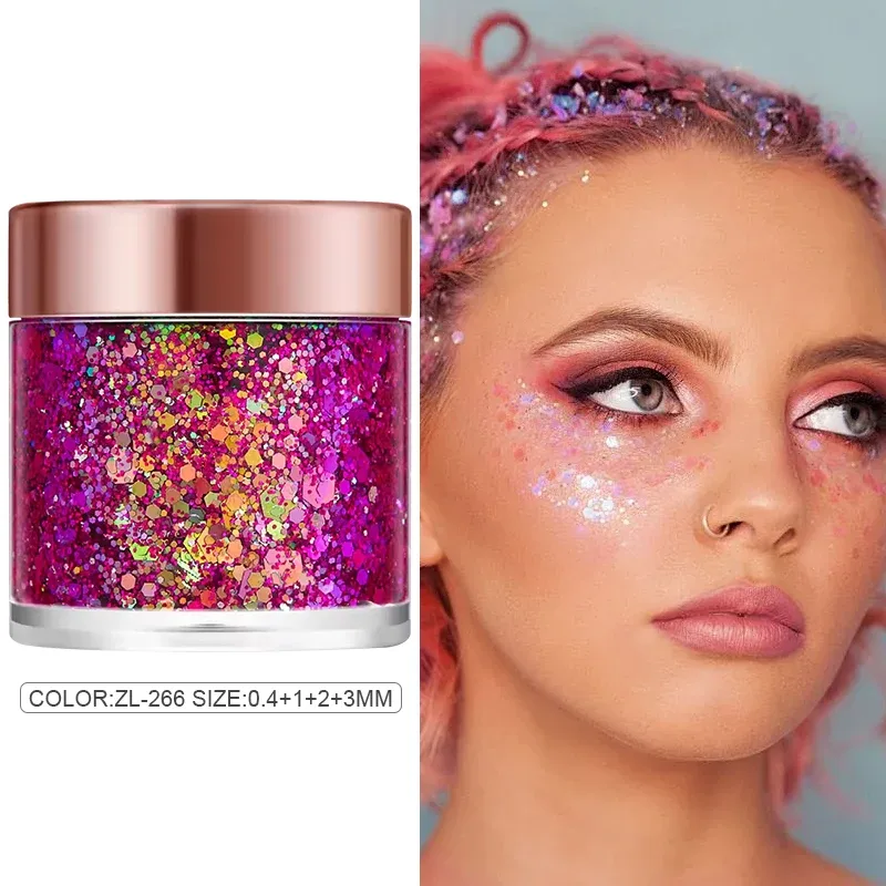 Body Face Glitter Gel Sequins for Eye & Body Hair Makeup Long-Lasting Shimmer Chameleon Gel Decorations Brighten Stage Makeup