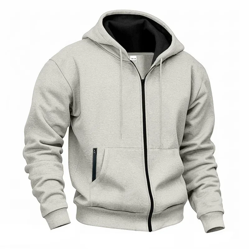 New 2026 Men's Autumn Casual Solid Long Sleeve Zipper Hooded Sweatshirt Coat Male Fashion Outdoors Sportswear Hoodies Jackets