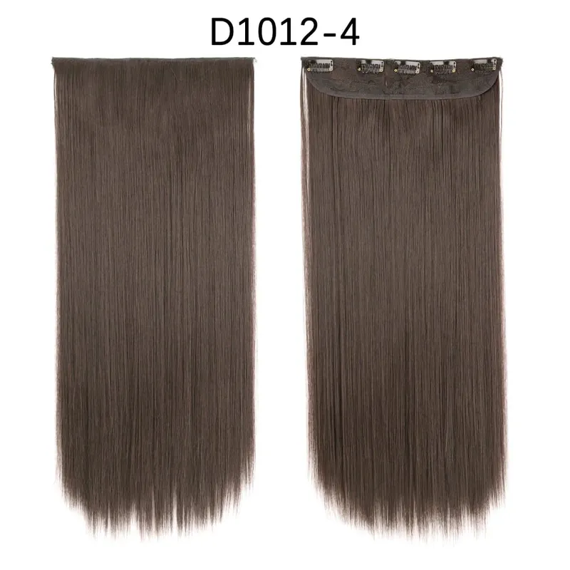Azqueen Synthetic 5 Clips in Hair Extension Long Straight Hairpiece Haistyle high temperature fibert Golden brown black