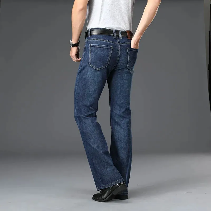 Men High Waist Stretch Bootcut Denim Jeans Loose Wide Leg Vintage Classic Blue Jeans Streetwear Casual Daily Male Denim Trousers