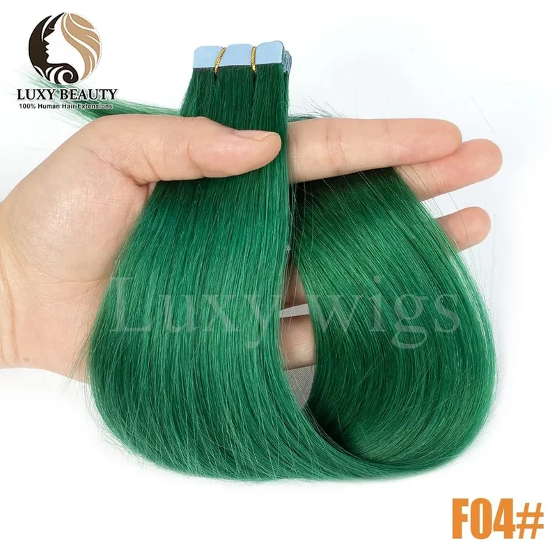 Colored Pink Mini Tape in Human Hair Extensions Invisible Seamless Tape in Hair 10pcs Pink Red Green Purple Blue Mini Tape Hair