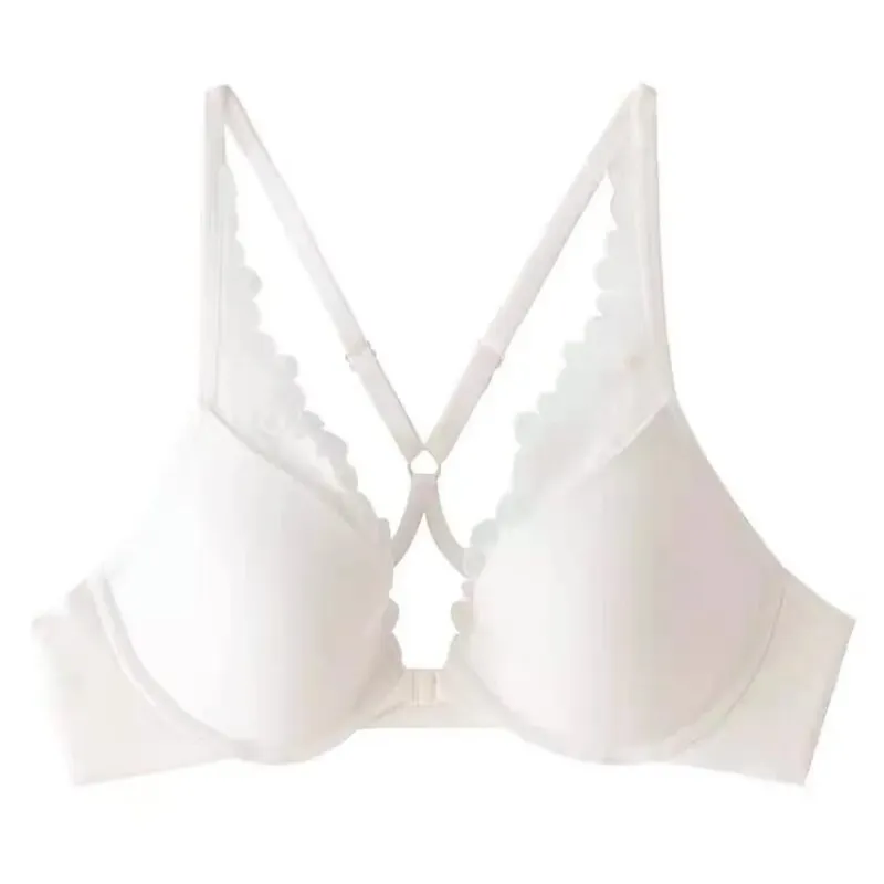 Seamless Front Buckle Halter Bra Soft Underwire Thin Summer Push Up Small Bust Minimizer Big Chest Sexy Back Lingerie 32-38 Set