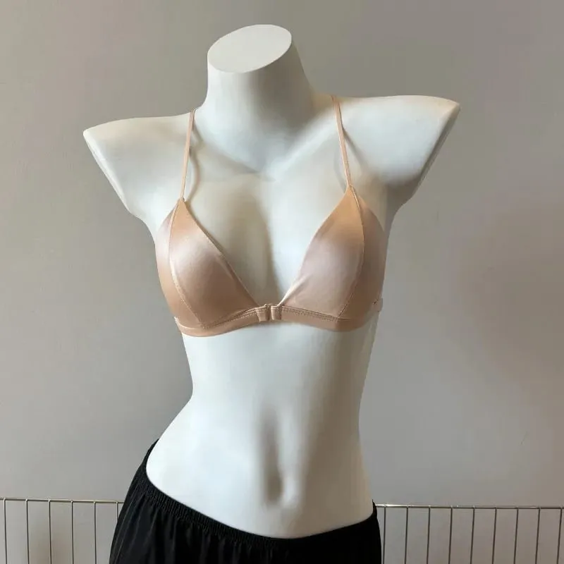 Hot Sale Leopard Print Bra French Triangle Front Closure Thin Beauty Back Spaghetti Strap Comfy Lingerie For Women Summer Daily