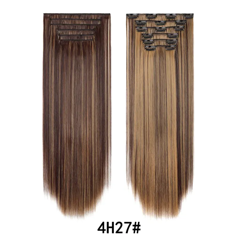 Jeedou Jeedou 6Pcs Clip In Straight Hair Extensions 60cm Long Synthetic Hair Pieces With 16 Clips Heat Resistant Hair For Women