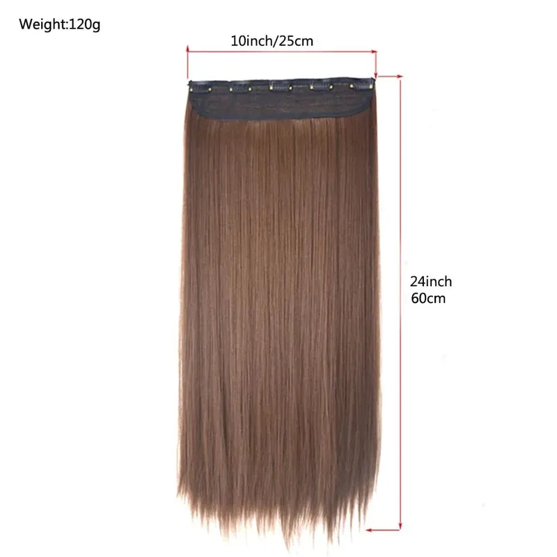 Daglig brug Clip in Hair Extensions 5 Clips One Piece Instant Volume Langt glat syntetisk hår Brun blond farve til kvinder