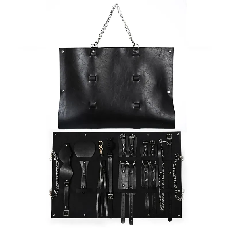Portable BDSM Kit Adult Handcuff Leg Cuffs Sex Toy Set with Storage Bag Couple SM Slave Sex Games Set PU Leather Bondage Gears