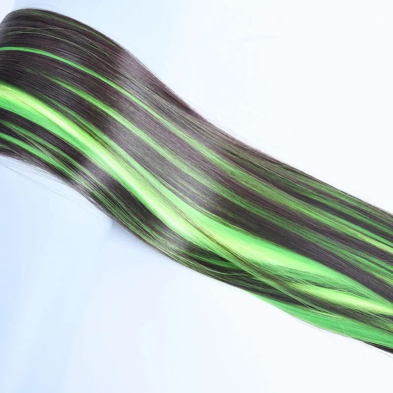 Jeedou Clip-in Hair Extension 5Clips One Piece Straight Synthetic Hairpiece Blue Brown Green Red Highlighted Piano Color