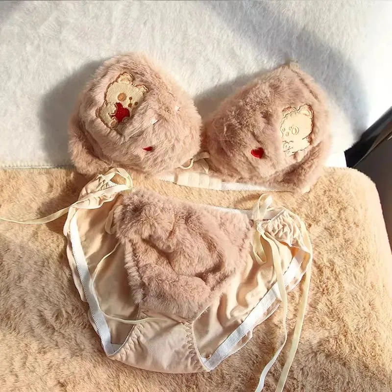 Women Winter Cartoon Plush Comfortable And Adorable Girl Bra Sexy Hot Lingerie Sexy Bras Soft Cute Bear Japanese-style Lingerie