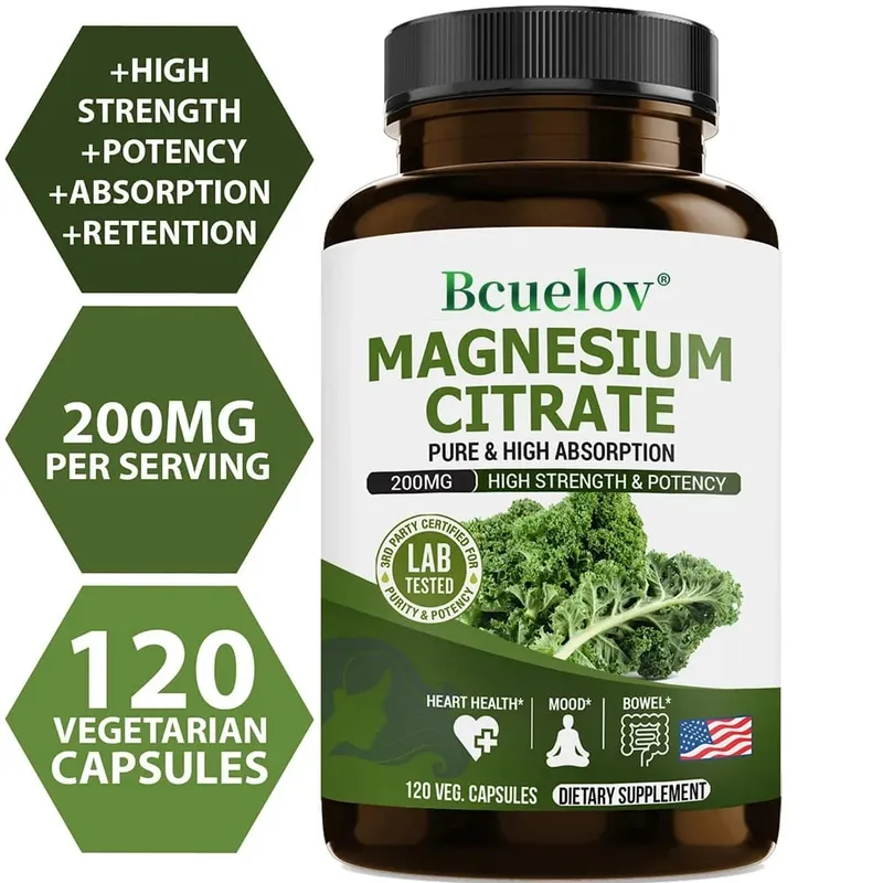 Magnesium Citrate Supplement - Highly Absorbed Relieves Constipation Relaxes Nerves Supports Heart Health Muscles and Bones