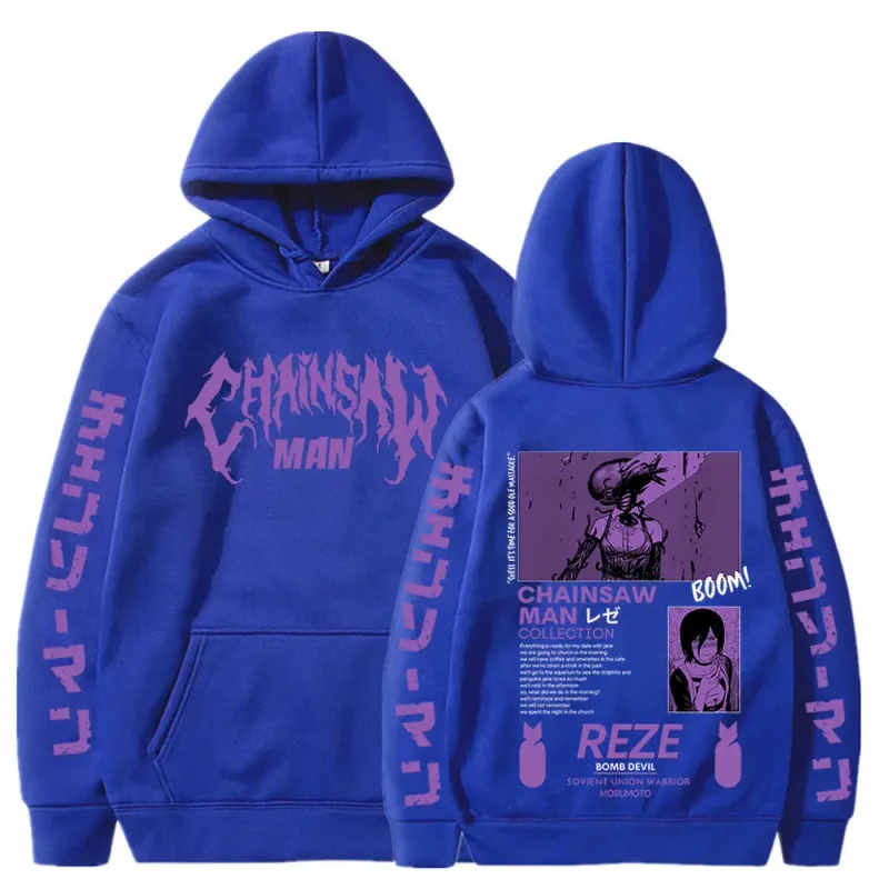 Anime Chainsaw Man Reze Harajuku Manga Graphic Hoodies Vintage Oversized Hooded Long Sleeves Cotton Hoodie Men Women Clothes