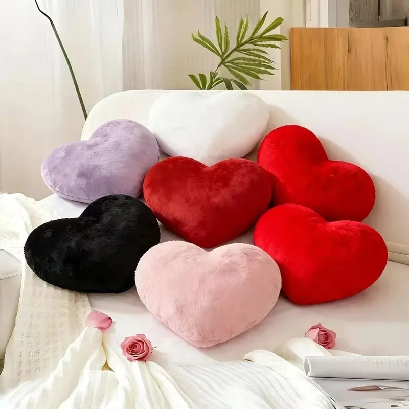 Valentine‘s Day Gift Heart Pillow Cute Fuzzy Throw Pillow for Home Decor Photo Shoot Prop Romantic Decorations Cushion
