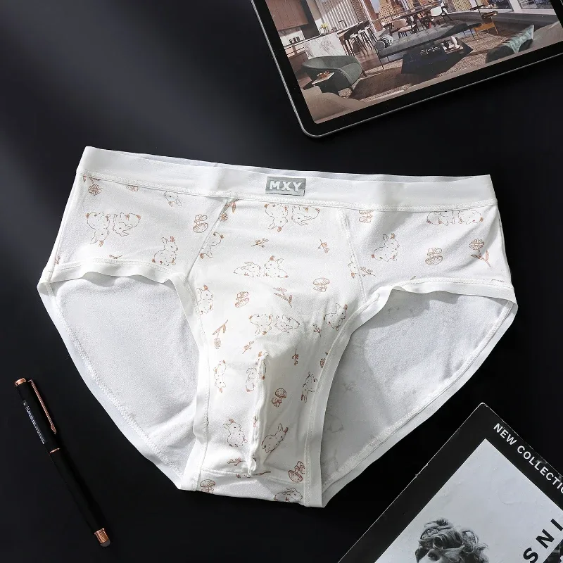 Men Sexy Briefs Sissy Lingerie Ice Silk Floral Print Panties U Convex Pouch Underwear Thin Daily Underpants Calzoncillos Hombre