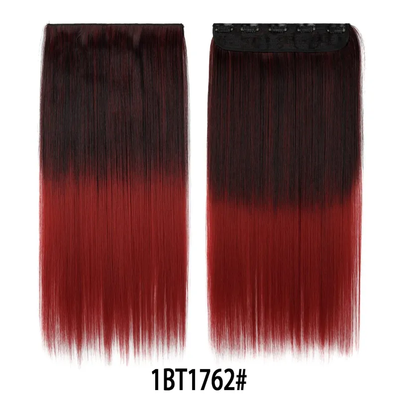 Jeedou Rainbow Hairpieces Clip In Hair Extension One Piece With 5Clips Ombre Color Straight Hair Wig For Girls Halloween Cosplay