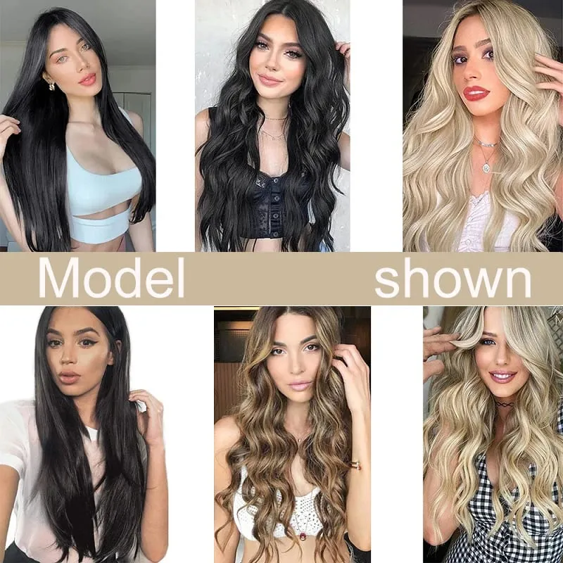24Inch Synthetic Long Wavy Curly Hair Extension 7pcs/set Soft Invisible Cilp Thick Fluffy Hairpiece for Women Daily Use