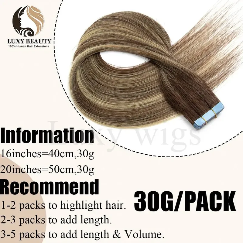 Highlights Brown Tape in Hair Extensions Human Hair Straight Black Blonde Seamless PU Skin Weft Tape In Hair Extensions 20PCS — image 5