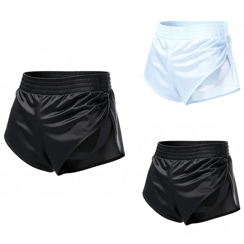 Men Satin Glossy Arrow Pants Split Side Boxer Shorts Sexy Underwear Loungewear Inner Jockstrap Mesh Pouch Sleep Bottoms