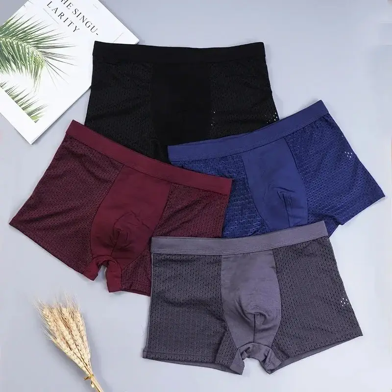 4Pcs Men's Boxer Briefs Ultra Soft Anti Odor Underwear Breathable Mesh with Ventilation Holes Stretch Comfort for Daily