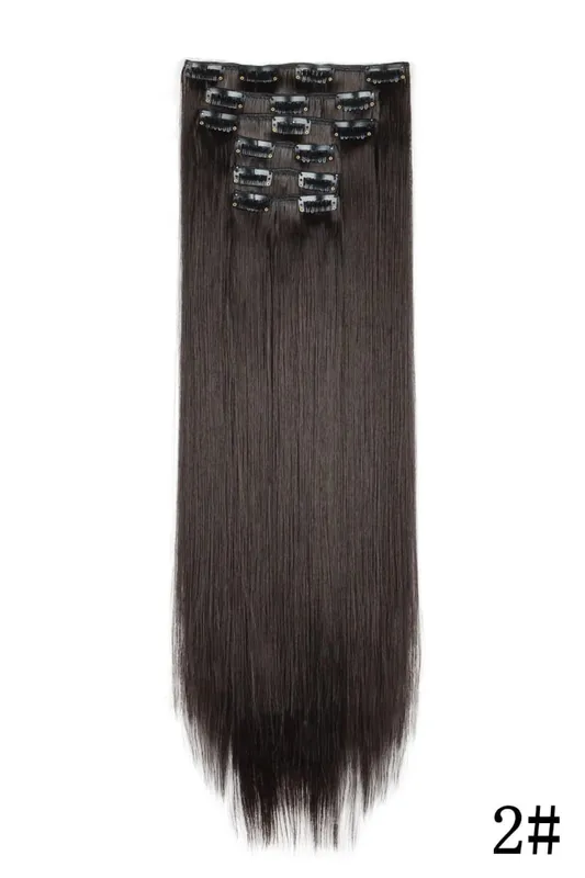 Black Hair Extensions 6pcs/set Women Long Straight Synthetic Full Head Clip 16Clips Ombre Heat Resistant Fiber Hair Kpop Cosplay