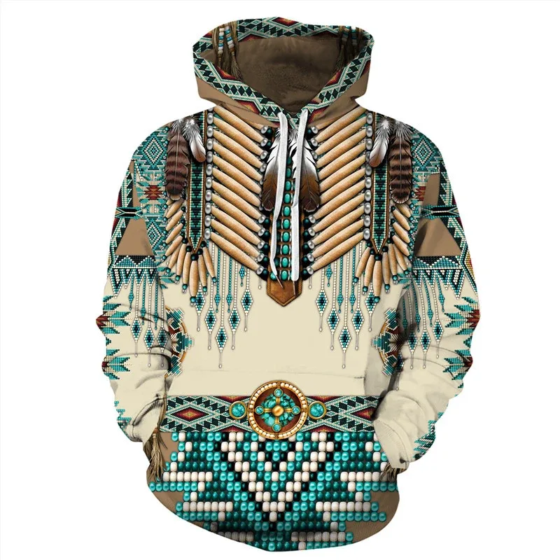 Fashionable 3D Printed Bohemian Pattern Men's Top Fashionable Men's Loose Large Sports Hoodie Street Retro Long Sleeve Hoodie