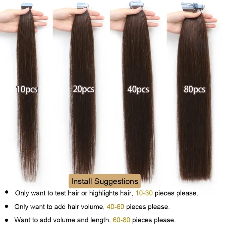 Blonde Mini-Tape-in-Haarverlängerungen, Echthaar, natürlich, glatt, schwarz, braun, doppelseitig, nahtlos, PU-Hautschuss-Tape-Ins, 10 Stück — image 5