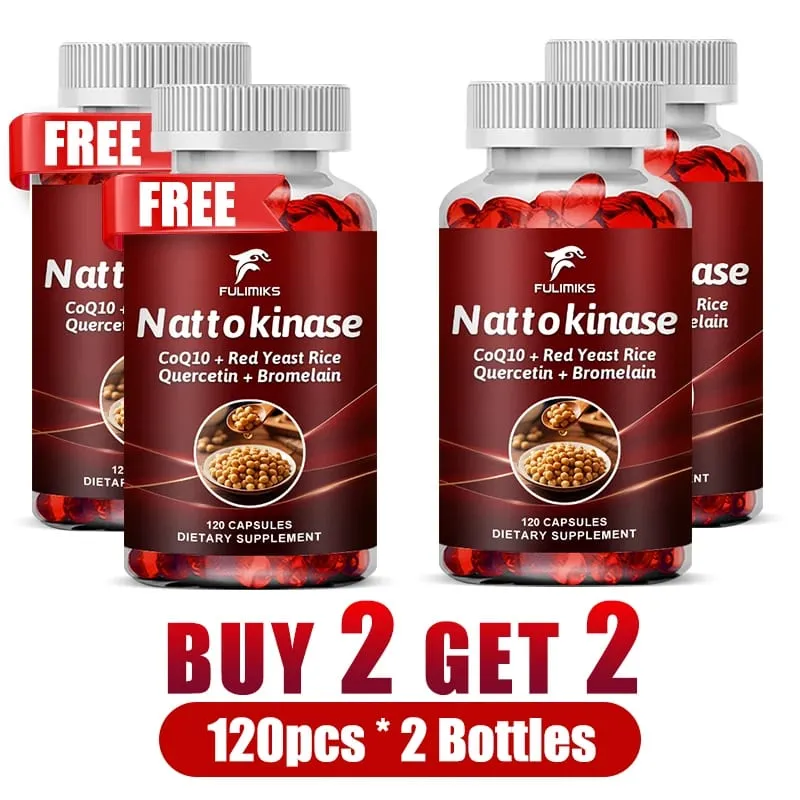 Nattokinase Supplement with CoQ10 Red Yeast Rice Quercetin Bromelain Support Blood Flow Heart Health Digestive Aid Energy