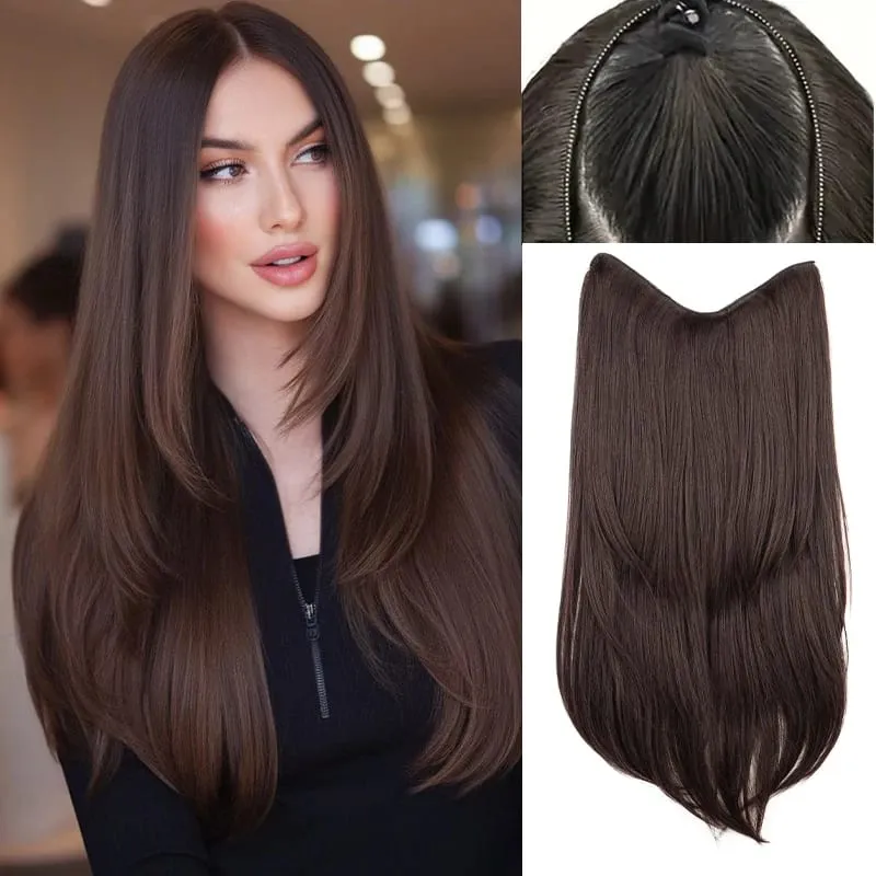22Inch Synthetic V-Shaped Long Straight Layered Hair Extension Fluffy Increase Natural Invisible Hairpiece Wig for Women