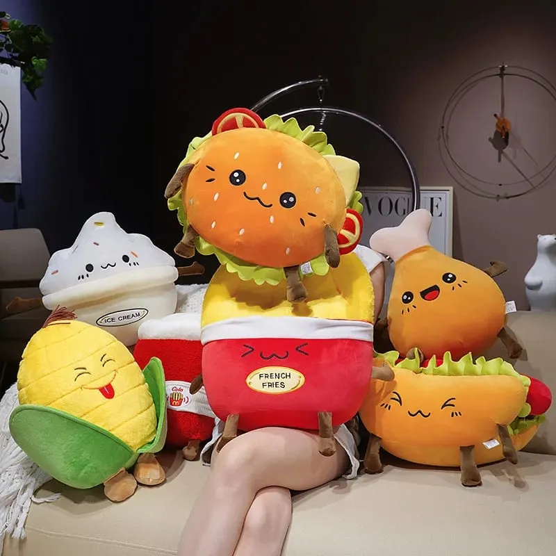 Corn Fries Chicken Leg Throw Pillow Simulation Food Plush Sofa Cushion Adorably Room Decor Toy Accompany Sleep Toy Creative Gift