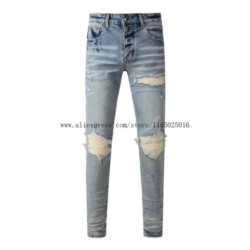 Fashion Americans Brands Men's Jeans Luxury Streetwear Holes Long Trousers Quality Male Stretch Slim Pants Skinny Trousers