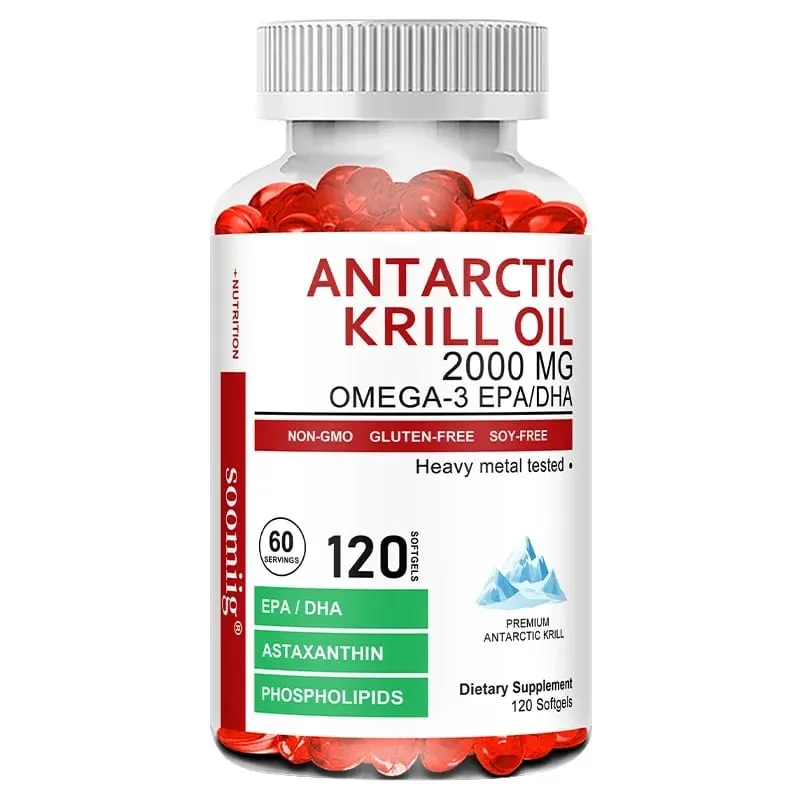 Antarctic Krill Oil 2000 Mg Capsules | 3X Strength Natural Source of Omega-3 EPA DHA with Astaxanthin Phospholipids Supplement