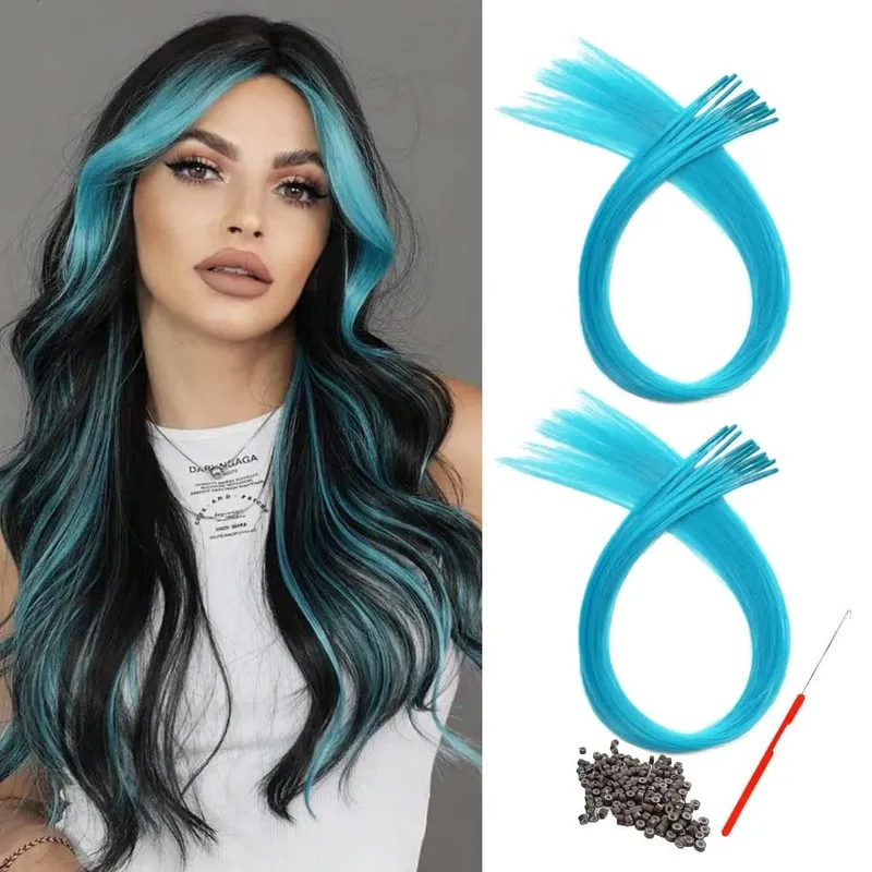 20roots 16inch I-tip Fusion colorful Synthetic Hair Extensions with crochet hook and ring Y2K style