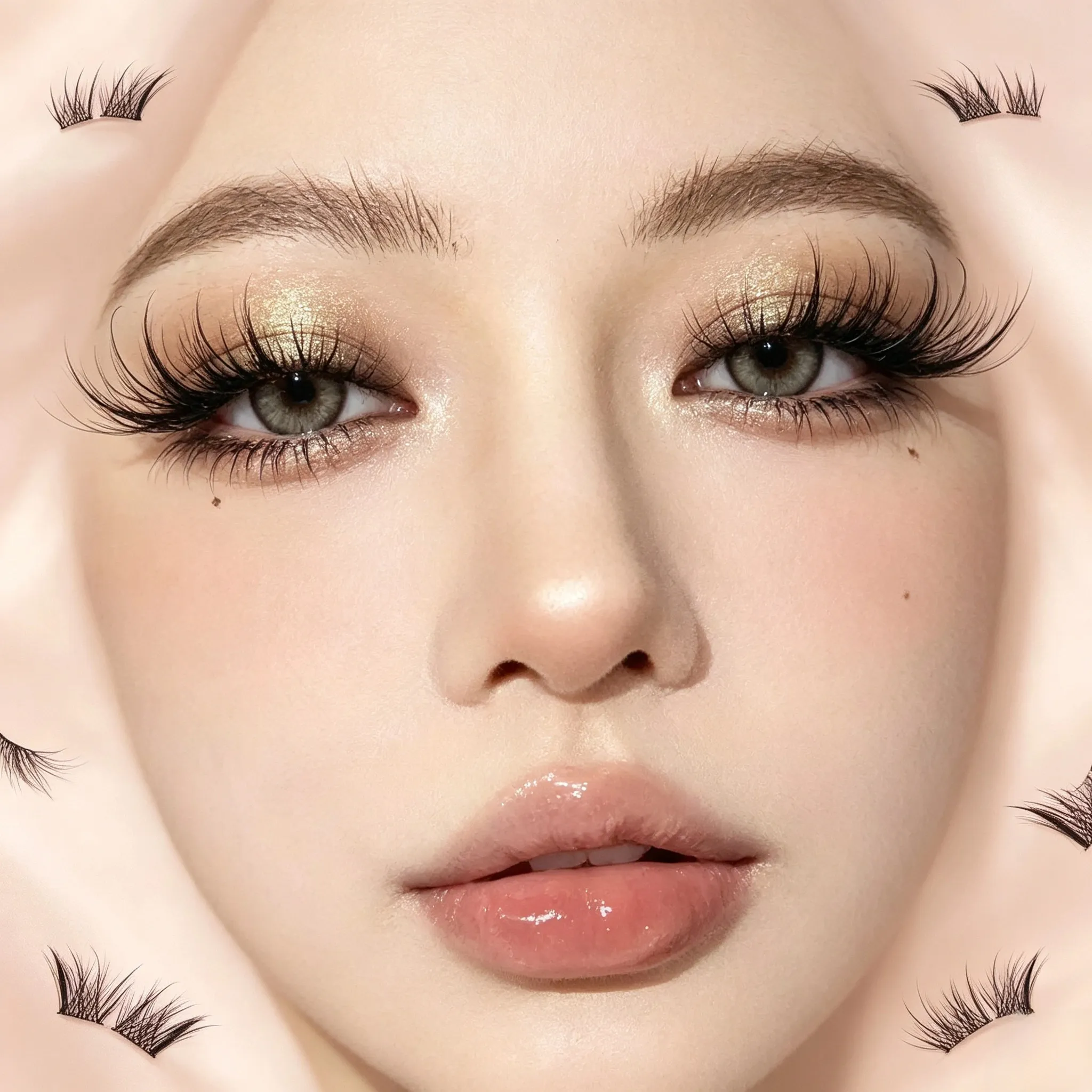 60 Clusters of Brown Natural Fox-Style Cat Eye False Eyelashes Makeup Tools Natural Segmented Eyelash Bundles Makeup Tools