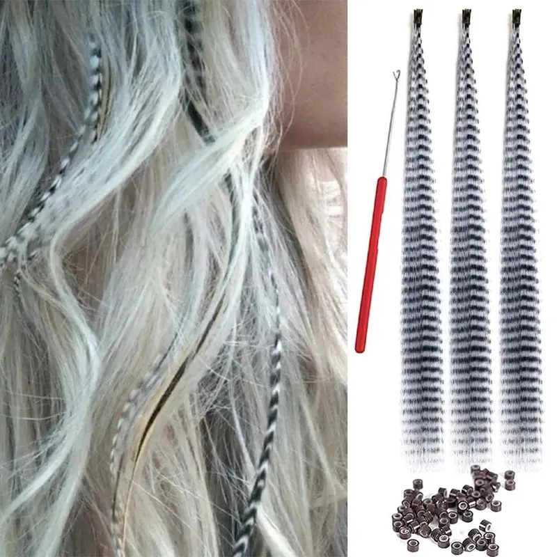 30strands Feather Hair Extension Fake Hair I Tip Rainbow Synthetic Hair 16inch Hairpiece Feather for Hair Extension Y2K Festival