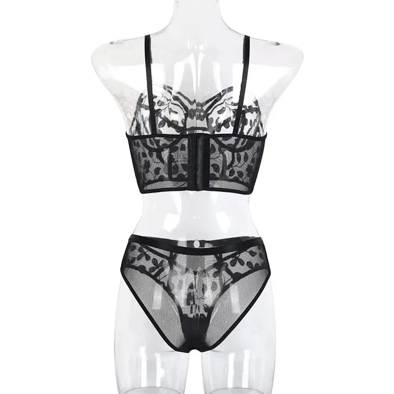 Lingerie Mewah Terjangkau Baru Set Celana Dalam Bra Berongga Seksi Bordir Tulle Wanita Dua Potong Set Wanita Sensual Mewah