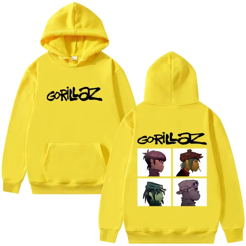 The Gorillaz Rock Band's Fashion Album Features Pattern Prints on Men's Hoodies Sweatshirts Hip-hop Alternative Retro Pullovers