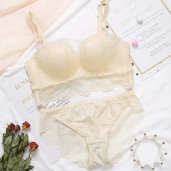 Sexet Push Up BH lingerisæt - Komfortabelt trådløst blondeundertøj Massage Palm Cup til løft 75C/80C/85C