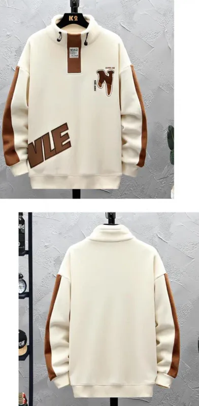 Men Clothing Autumn Winter Contrast Patchwork Thick Casual Hoodies Sweatshirts Long Sleeve Plus Size Fashion Tops Harajuku Trend