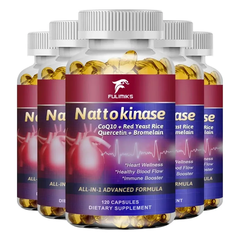 Nattokinase Capsules 10 100MG with CoQ10 + Red Yeast Rice Quercetin + Bromelain -Immune Booster