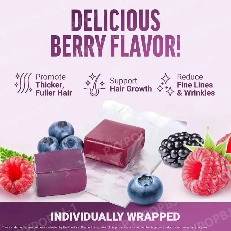 Hair Vitamins Gummies Berry Flavor 60 Count Nutrition Supplement with Biotin & Vitamins C E — Promote Wellness Hair Growth