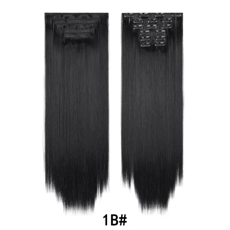 24 Inch 6PCS Clip In Hair Extensions Straight Synthetic Hair Extensions Dark Brown Long Natural Looking Hair Piece for Women