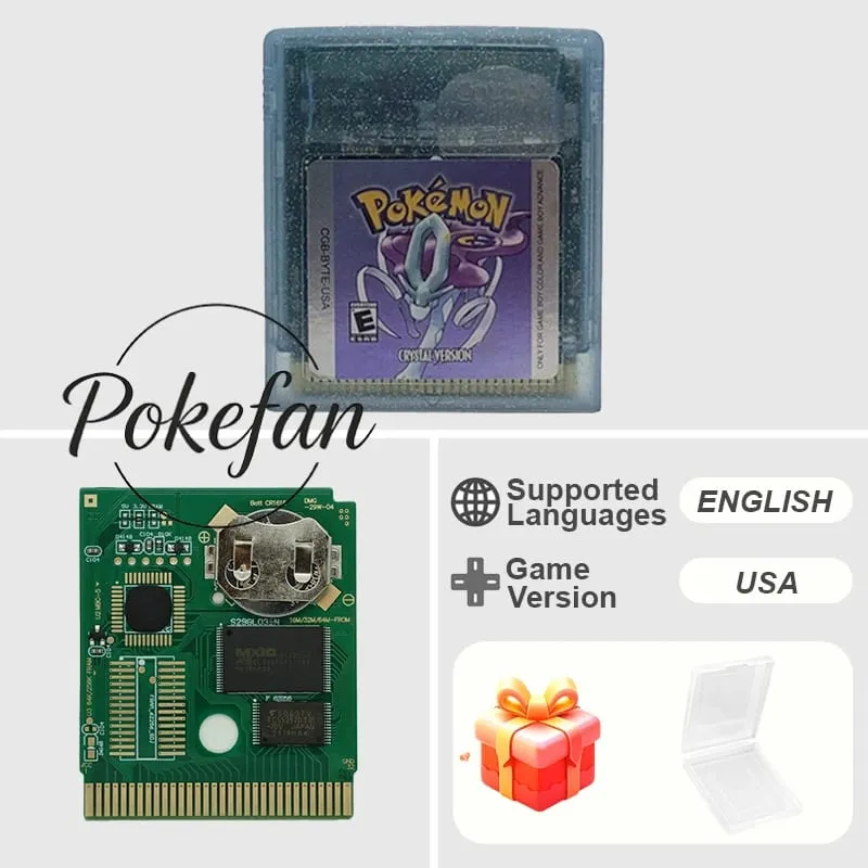 Pokemon Series Blue/Crystal/Gold/Green/Red/Silver/Yellow GBC Game in Box with Manuals for Video Game Cartridge USA Version