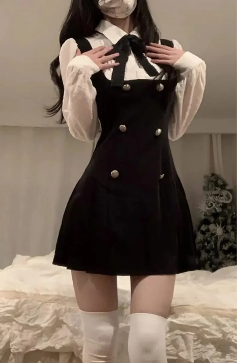 CGC Preppy สไตล์ปลอม 2 ชิ้นชุดสตรีสั้น Casual Bow Tie ญี่ปุ่น JK Lolita หญิง 2025 ฤดูร้อน Party Dresses