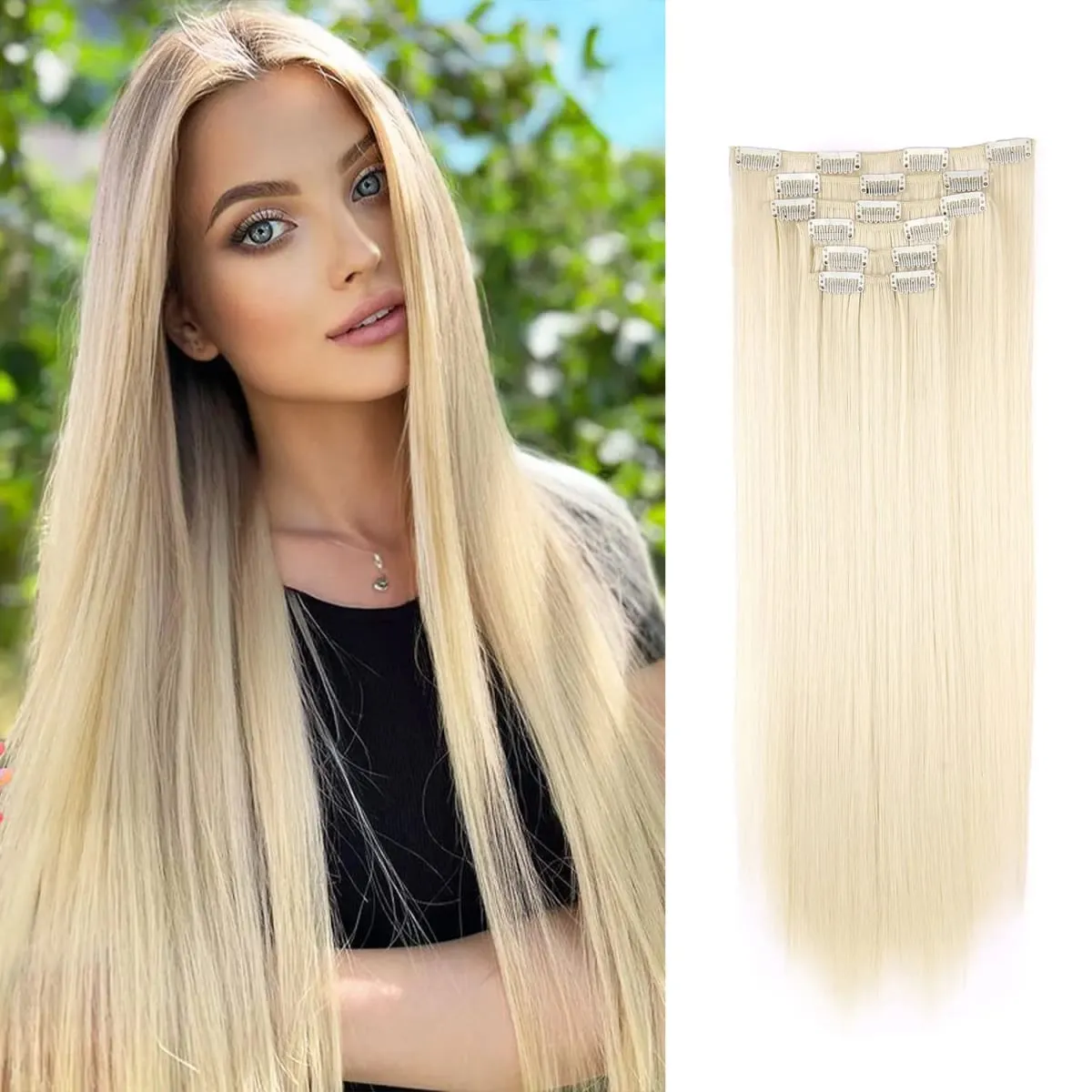 Synthetic Clip in Hair Extensions Clip in 6pcs set Straight Hair 22inch Thick Hairpieces for Women Girls Daily Party