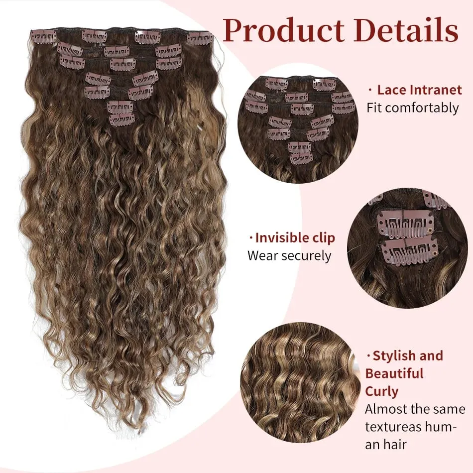 12A Grade Water Wave Clip In Hair Extensions 100% Human Hair Remy 7Pcs/Set Wet and Wavy Clip Ins Hairpieces For Women 14-24Inch