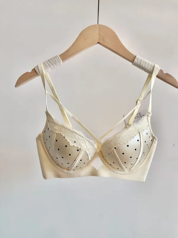 Hot French Lace Push Up Bra Polka Dot Small Chest Shaping Sweet Lingerie Adjustable Strap Soft Comfort Ladies Intimates 32-38