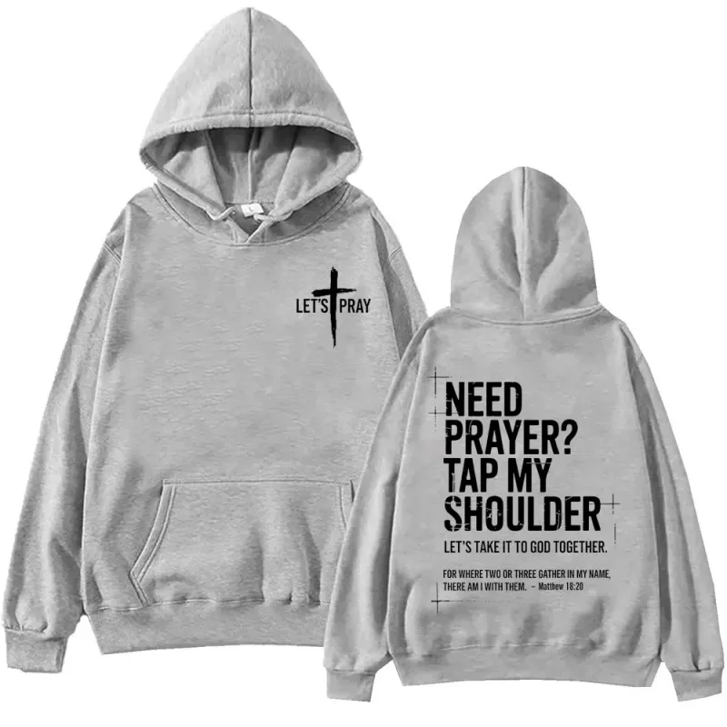 Need Prayer Tap My Shoulder Bible Verse Print Hoodie Fashion Vintage Hooded Sweatshirts Men Women Casual Loose Fleece Pullovers
