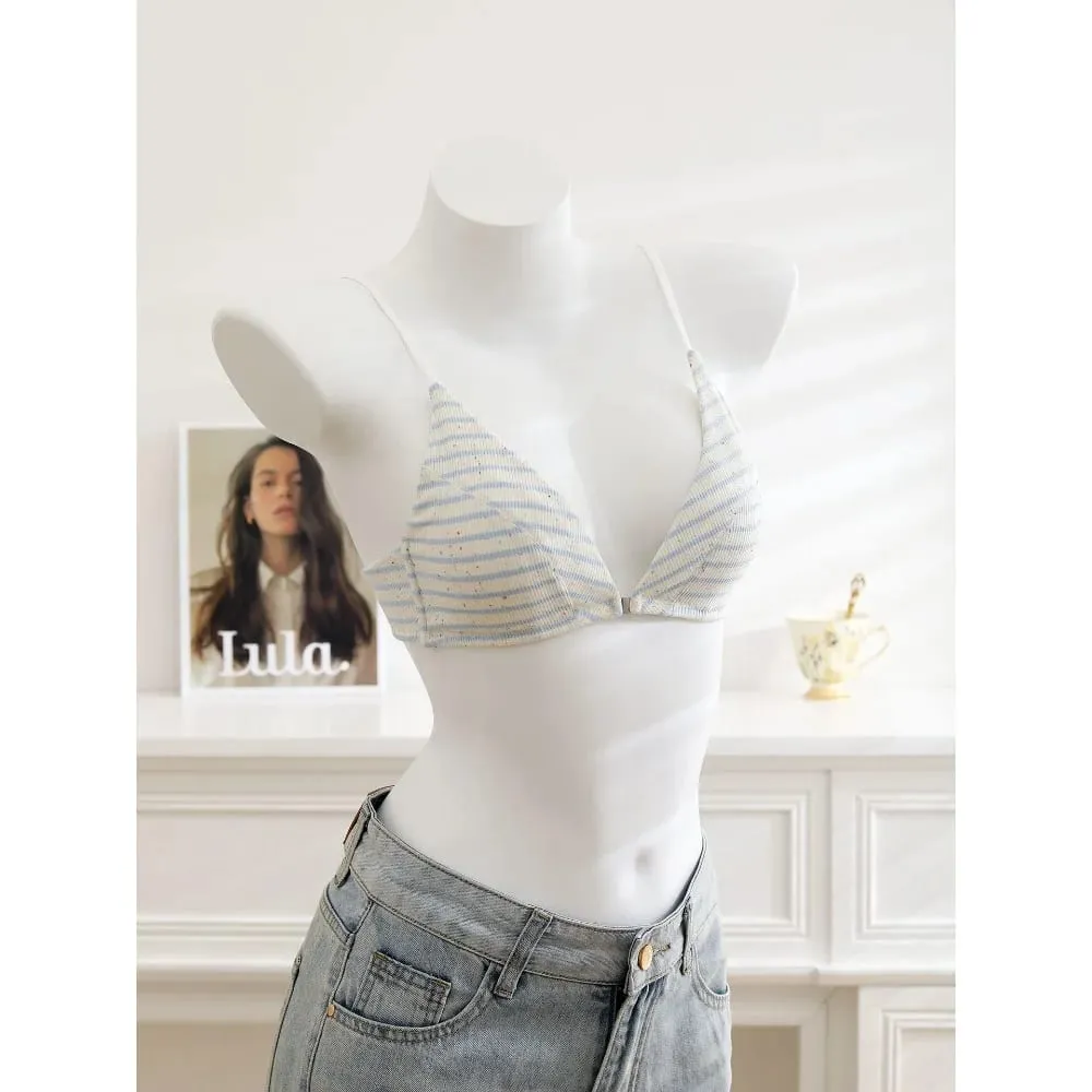 Women Front Closure Bra Set Summer Thin Light Cotton French Triangle Cup Backless Beauty Back Lingerie Suit For Small Chest S-XL