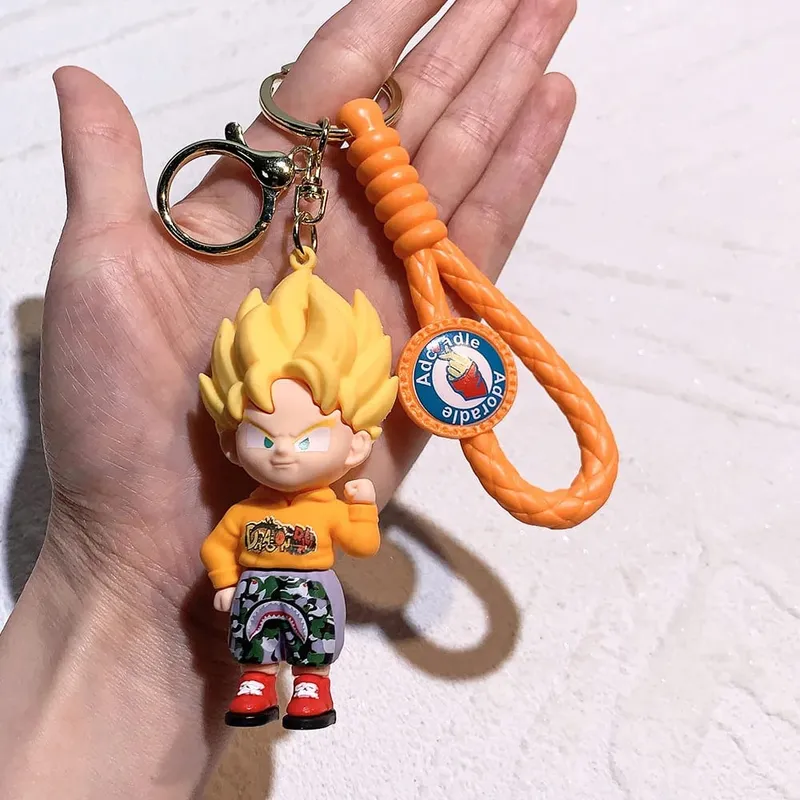 Anime Dragon Ball Keychain PVC Cartoon Cartoon Figure Trunks Son Goku Piccolo Buu Vegeta Figures Key Chain Keyring Bag Decor