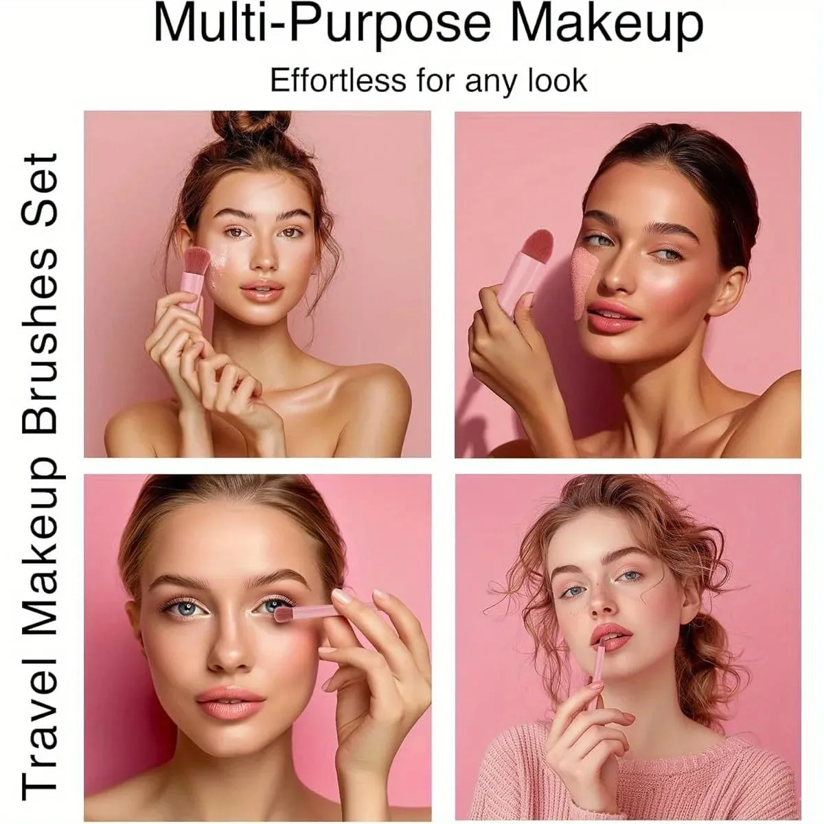 Mini 5-Piece Portable Makeup Brush Set With Mirror - Makeup Brush Travel Set Eyeshadow Brush Tool