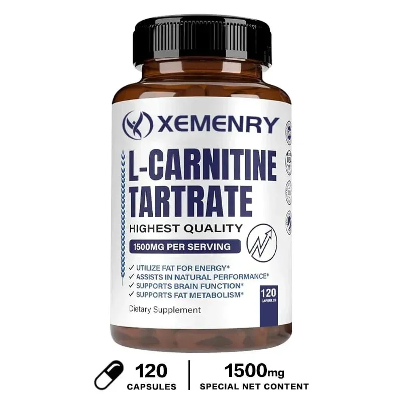 L-Carnitine Tartrate Premium Capsules 1500 mg - Natural Energy Production Supports Metabolism