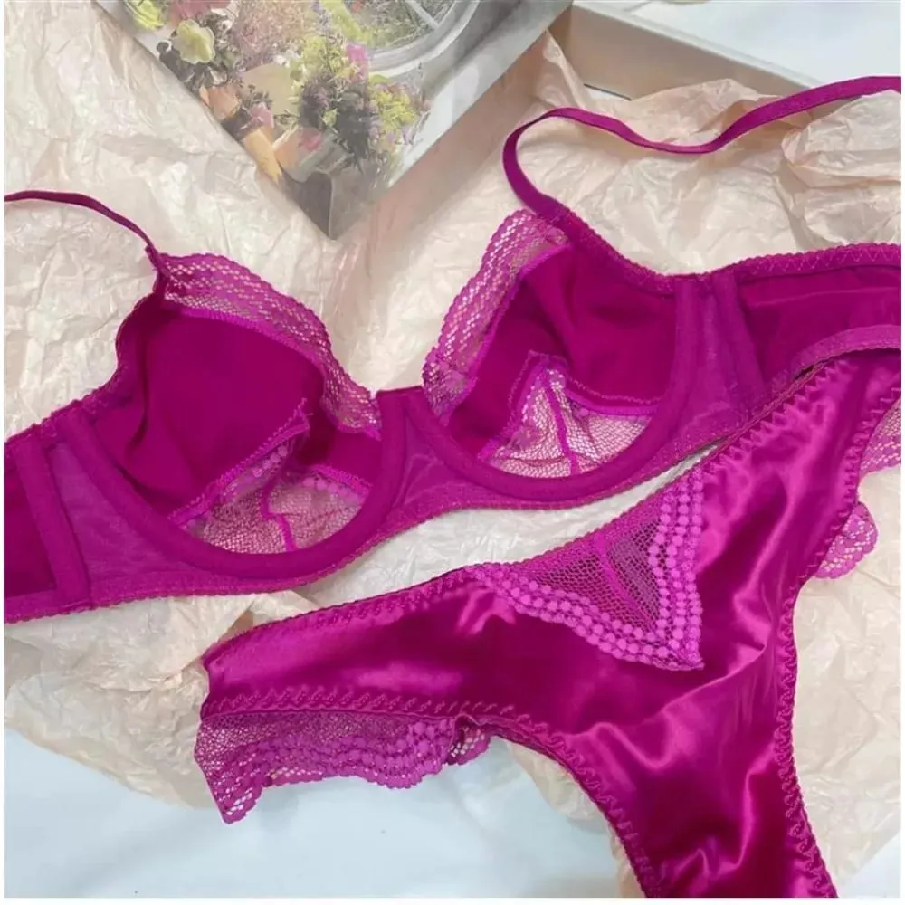 Ladies Satin Lace Underwire Bra 32-38AB Ultra Thin Minimizer Bra Side Support Anti Sag Gather Breast French Lingerie